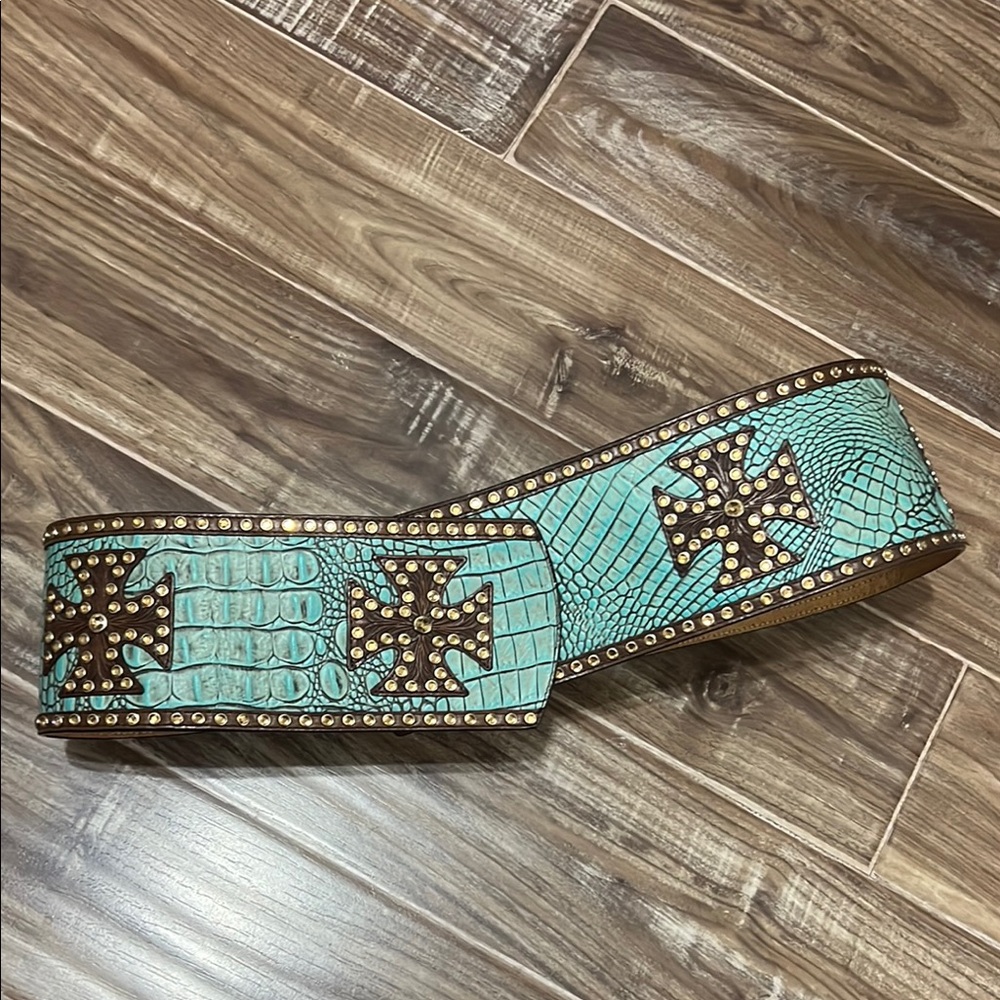 Turquoise Rhinestone Studded Women's Belt